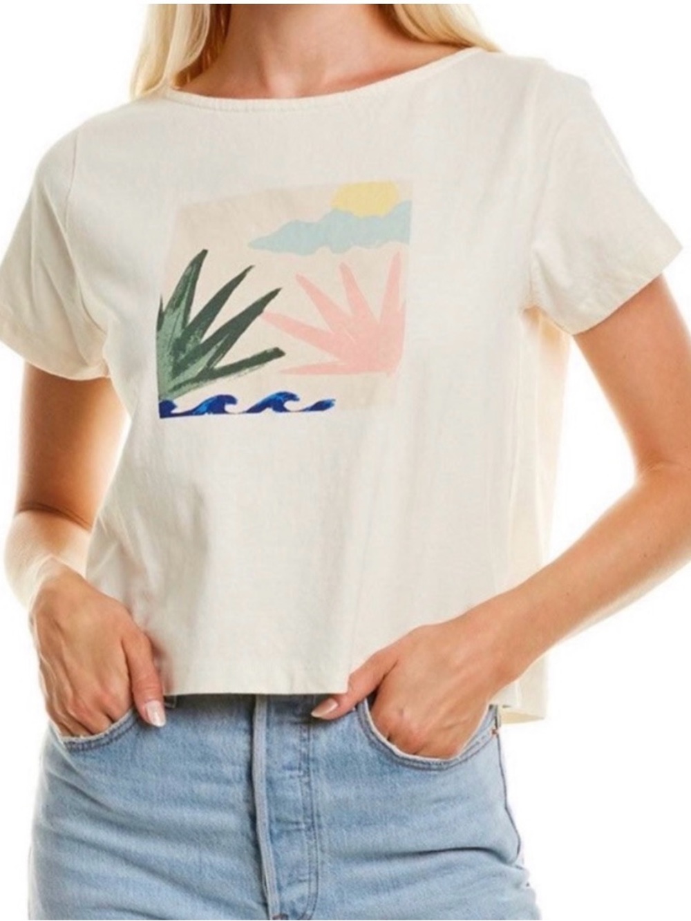 Madewell Botanical Graphic Setlist Boxy Tee XXS Ivory Cotton T Shirt